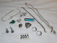 A quantity of vintage and other silver jewellery including bracelet, earrings, brooches etc.