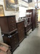 A 5 piece darkwood stained bedroom suite - wardrobe, dressing table,