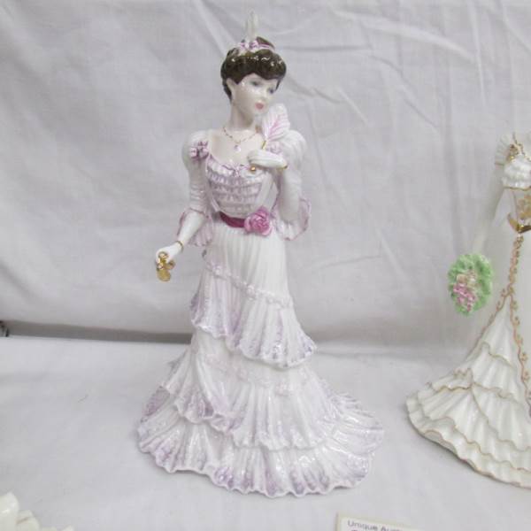 4 Coalport Golden Age figurines being Georgina, Louisa at Ascot, Eugenie and Charlotte. - Image 2 of 5
