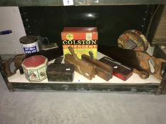 A quantity of vintage tins and tools etc.