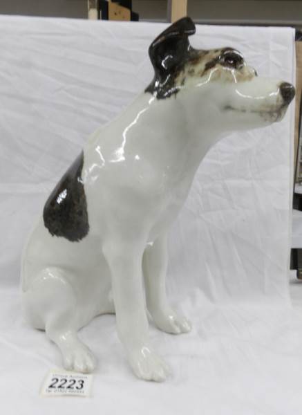 A pottery 'HMV' Jack Russell dog.