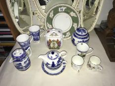 8 pieces of Ringtons blue and white ware, Ringtons Elizabeth the 2nd Golden Jubilee lidded jar,