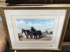 A framed and glazed print of Mr G Widdowson birding with Daisy, Prince and Beth.