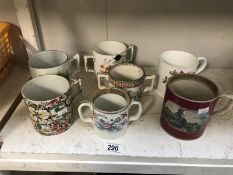 7 early mugs and loving mugs, early 20th century.