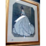 A framed and glazed print depicting a lady wearing a ball gown.