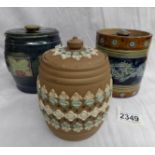 3 Doulton Lambeth tobacco jars, a/f.