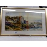 A framed and glazed coastal scene watercolour signed J Scott.