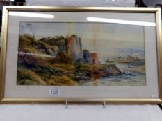 A framed and glazed coastal scene watercolour signed J Scott.