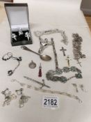 A mixed lot of jewellery etc including necklaces, bracelets and earrings.