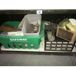 2 small screw/nail boxes and a quantity of tools, tile cutter etc.