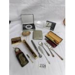 A mixed lot including pens, sewing items, compass etc.