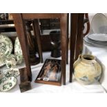 A mixed lot including pair of candlesticks, copper plaque etc.