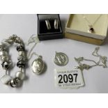 A mixed lot of silver and white metal jewellery including St.