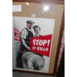 A framed and glazed WW2 safety poster published by The Royal Society for the Prevention of