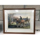 A framed and glazed painting of horses by Cecil Elsee.