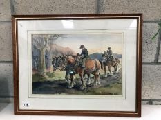 A framed and glazed painting of horses by Cecil Elsee.