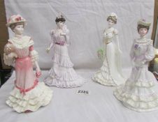 4 Coalport Golden Age figurines being Georgina, Louisa at Ascot, Eugenie and Charlotte.