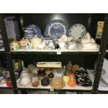 2 shelves of Kitchen Items etc, including Wedgwood, teapot, jelly moulds etc.