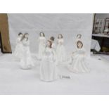 7 Royal Doulton sentiments series figurines and one other.