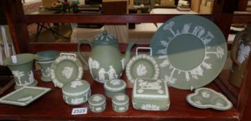 A mixed lot of Wedgwood green Jasper ware.