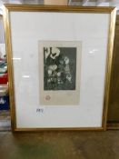 A framed and glazed Pablo Picasso (1881-1973) print, stamped and signed in pencil.