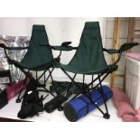 3 camping chairs and a ground sheet etc.
