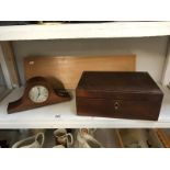 1 oak box and 1 mantle clock, 1 box of drawing items.