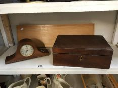 1 oak box and 1 mantle clock, 1 box of drawing items.