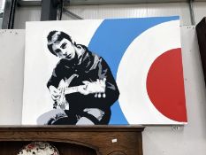 An oil on canvas pop art painting of Paul Weller by Phil Bower dated January 2009.