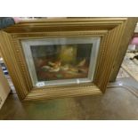 A gilt framed and glazed oil on canvas study of chickens in a bard signed J Jackson.