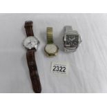 3 Chronograph wrist watches including Elco, Amadeus and Earnshaw.