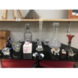 A mixed lot of glassware including Decantors, Epergne Trumpet,