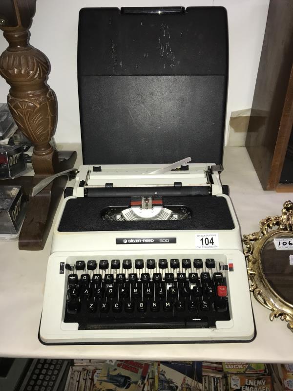A Silver-Reed 500 typewriter.