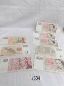 5 x 500, 2 x 200 and 1 x 100 Czech Republic bank notes.