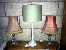 A pair of vintage table lamps and one other.