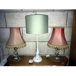 A pair of vintage table lamps and one other.