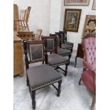 A set of 10 mahogany dining chairs with upholstered tops and backs.