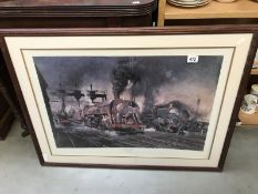 A framed and glazed Cuneo print entitled 'Stabling for Giants'.