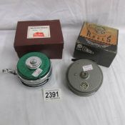 A Condex fly reel and a French Fly-matic reel, both boxed.
