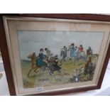 A framed and glazed watercolour comedy hunting scene signed Thomson, image 46 x 33 cm,