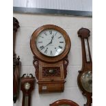 A mahogany inlaid drop dial wall clock marked F. T. Smith, Lincoln.