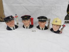 4 Royal Doulton 'Journey Through Britain' series character jugs being Fireman, Policeman,