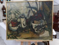 A still life oil on board signed Malk, 90 x 75 cm.