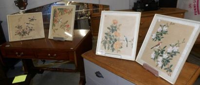 A set of 4 framed and glazed Chinese bird and flower painting (2 signed.).