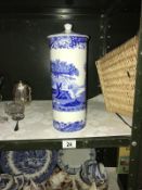 A Spode blue willow pattern lidded pasta storage jar.