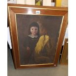 A framed oil on canvas of a child with a horse, signed but indistinct.