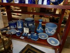 A mixed lot of Wedgwood Jasper ware in pale and dark blues.