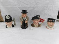 4 Royal Doulton character jugs being Winston Churchill, Viscount Montgomery,