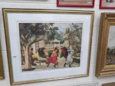 A framed and glazed limited edition print (23/250) depicting a zoo scene by Carol Wright.