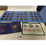 A GB penny collection 1902-1929, a New Zealand coin issue and a mint VE day anniversary medal.